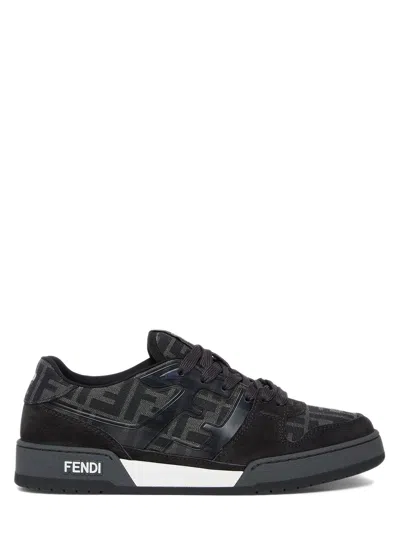 Fendi Lace-up Sneakers With Jacquard Detailing In Black