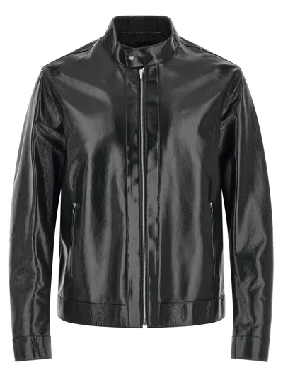 Fendi Lacquered Leather Biker Jacket In Black