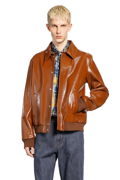Fendi Lacquered Leather  Jacket In Brown