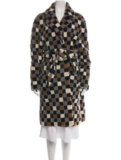 Pre-owned Fendi Lamb Fur Plaid Print Coat In Multicolor
