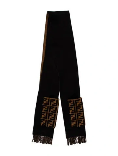 Pre-owned Fendi Lamb Fur Zucca Ff Logo Scarf In Multi