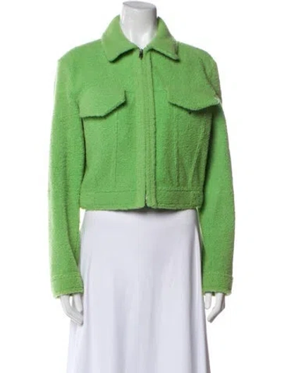 Pre-owned Fendi Lamb Leather Evening Jacket In Green