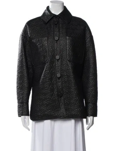 Pre-owned Fendi Lamb Leather Printed Jacket In Black