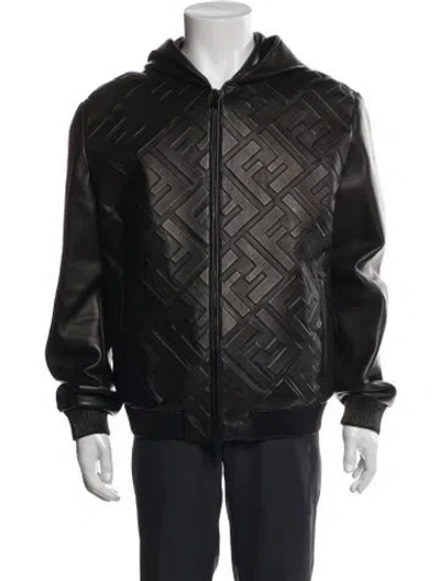 Pre-owned Fendi Lamb Leather Puffer Coat In Black