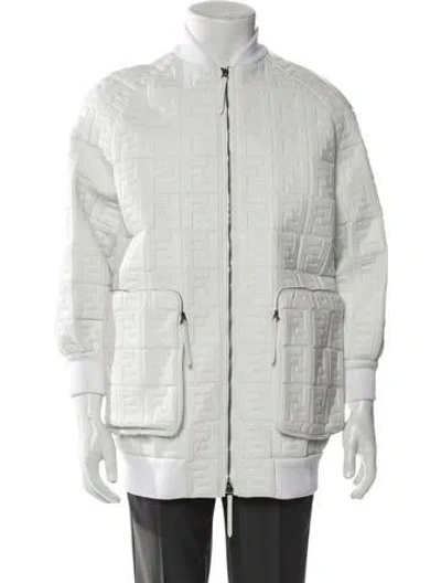 Pre-owned Fendi Lamb Leather Puffer Coat In White
