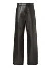 Fendi High Waist Lambskin Leather Wide Leg Trousers In Black