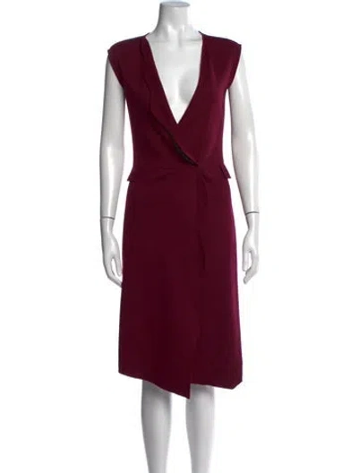 Pre-owned Fendi Lambswool Midi Length Dress In Burgundy