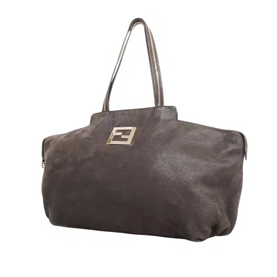 Fendi Lampo Brown Leather Tote Bag ()