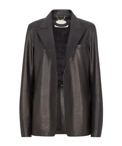 Fendi Lapel Long-sleeved Leather Jacket In Black