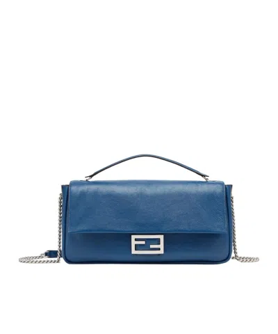 Fendi Large Rectangular Chain Strap Shoulder Bag In Blue