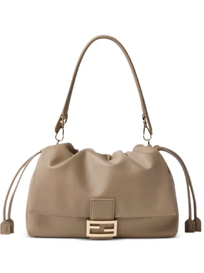 Fendi Large Baguette Soft Logo-plaque Tote Bag In Neutral