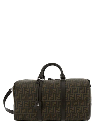 Fendi 'large Duffle' Brown Travel Bag With Ff Motif In Fabric Man In Multicolor