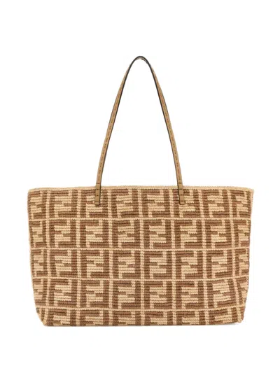 Fendi Large Embroidered Tote Bag In Neutral