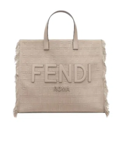 Fendi Large Ff Jacquard Fringed Tote Bag In Nude