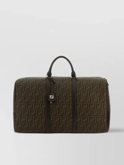 Fendi Large Ff Travel Bag With Embroidered Fabric In Brown