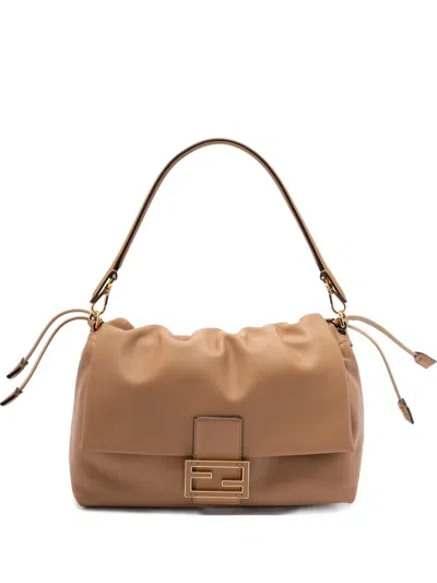 Fendi Large Mamma Baguette Logo-plaque Gathered Shoulder Bag In Brown