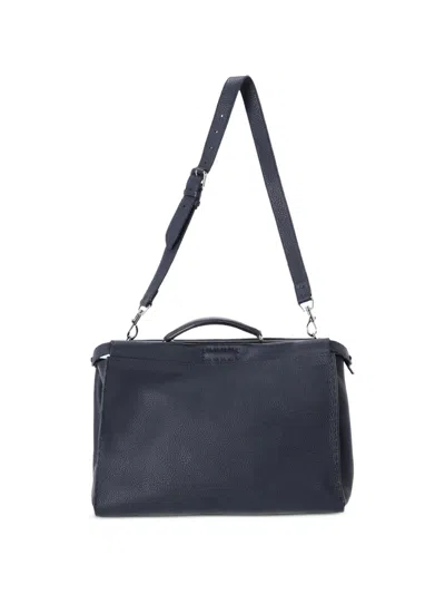 Pre-owned Fendi Large Peekaboo Leather Shoulder Bag In Blue