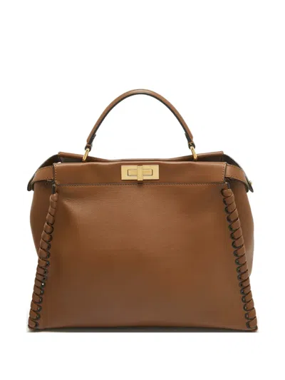 Pre-owned Fendi Large Peekaboo Leather Tote Bag