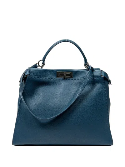 Pre-owned Fendi Large Peekaboo Top-handle Tote Bag In Blue