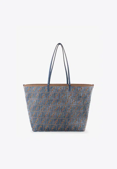 Fendi Large Roll Ff Jacquard Tote Bag In Blue