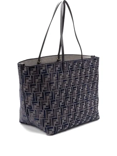 Fendi Large Roll Ff-pattern Tote Bag In Gray