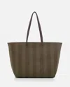 Fendi Striped Cotton Tote Roll Shoulder Bag In Brown