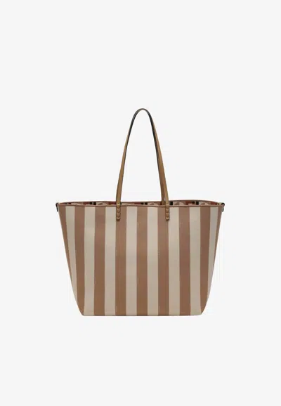 Fendi Large Roll Reversible Tote Bag In Brown