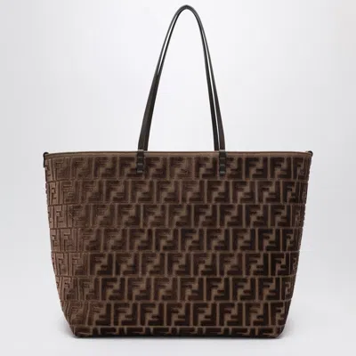 Fendi Large Roll Shopper Bag In Brown Embossed Ff Women