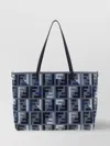 Fendi Roll Large Canvas Shopper With Ff Embroidery In Blue