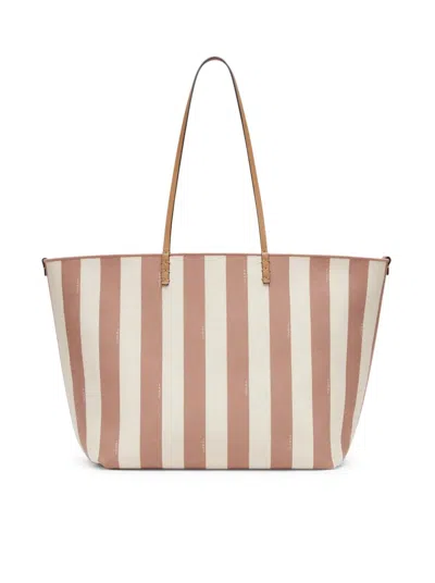 Fendi Large Roll Striped Reversible Tote Bag In Beige
