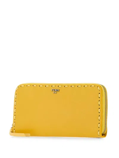 Fendi Large Selleria Stitch-trim Leather Wallet In Orange
