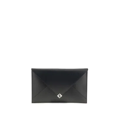 Fendi Large Flat Pouch With Envelope Design And Wrist Strap In Black