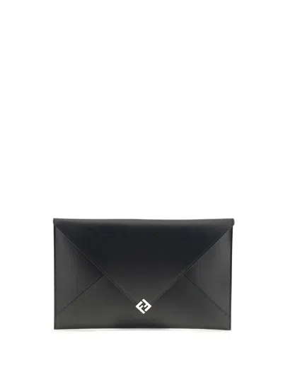 Fendi Large Squared Ff Pouch In Black