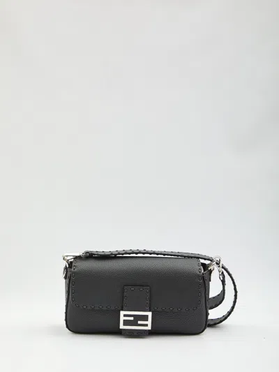 Fendi Large Stitch Baguette Messenger Bag In Black