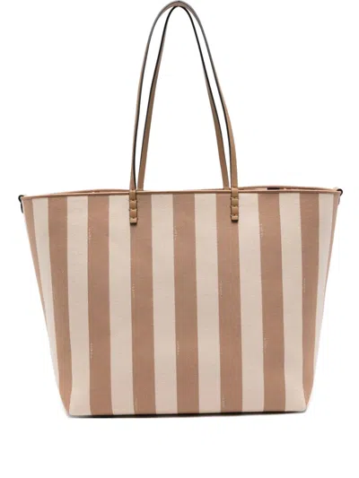 Fendi Large Striped Tote Bag In Neutral