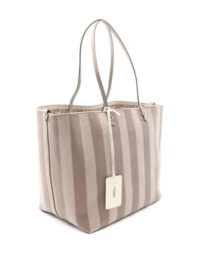 Pre-owned Fendi Large Striped Tote Bag In Neutral