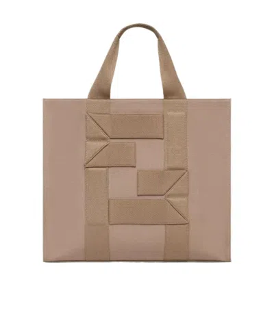 Fendi Large Webbing Spliced Tote Handbag In Nude