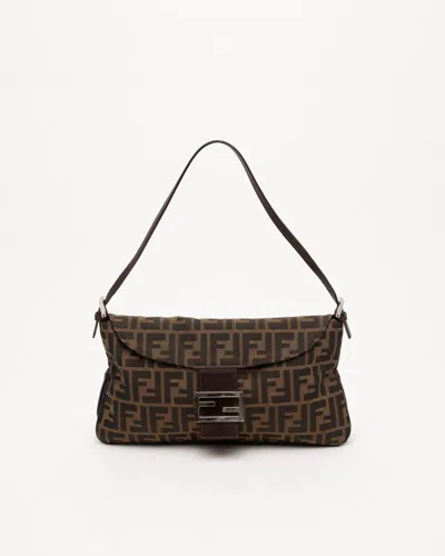 Fendi Large Zucca Baguette Shoulder Bag In Brown