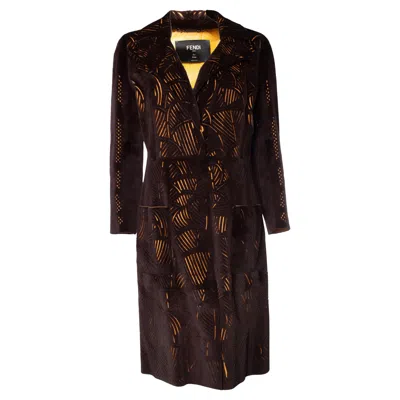 Pre-owned Fendi , Lasercut Mink And Leather Coat In Brown