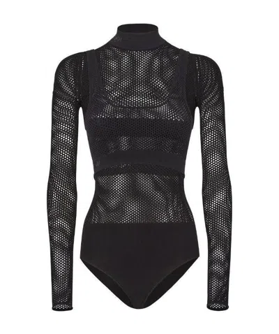 Fendi Layered Mesh Bodysuit In Black