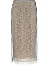 Fendi White Floral Lace Layered Midi Skirt In Neutrals