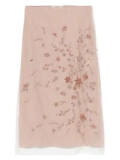 Fendi Layered Midi Skirt In Neutrals