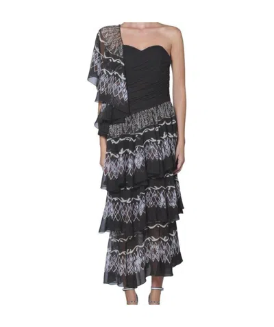 Fendi Layered Printed Maxi Dress In Black