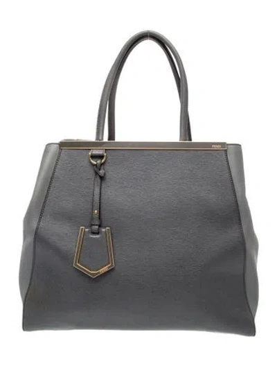 Pre-owned Fendi Leather 2jours Large Vintage In Gray