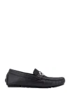 Fendi Round Toe Textured Leather Loafers In Black