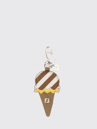 Fendi Leather And Coated Cotton Keychain In Brown