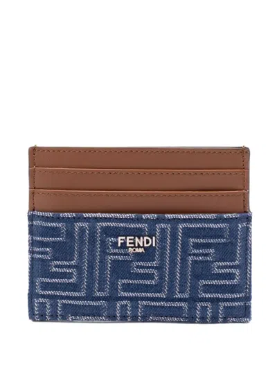 FENDI LEATHER AND DENIM-EFFECT FF JACQUARD CARD HOLDER