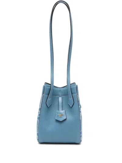 Fendi Leather And Denim-effect Ff Jacquard Origami Mini Bags In Blue