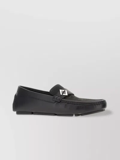 Fendi Leather And Fabric Driver Loafers In Black