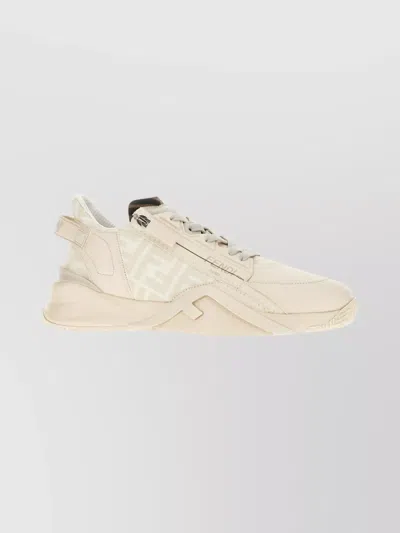 Fendi Leather And Fabric Flow Style Sneakers In White